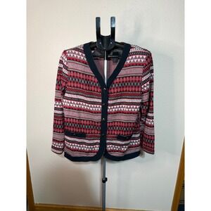 Pablo Collection Vintage Red Geometric‎ Knit Cardigan Jacket Made in USA Size 16